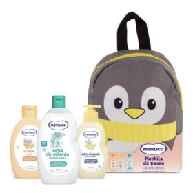 Pack mochilita pinguino Nenuco regalo aseo bebe